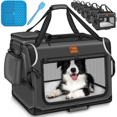 Foto van TRESKO Opvouwbare Hondenbox M - 61 x 42 x 42 cm - Antraciet grijs met likmat en spatel