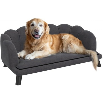 Foto van PawHut - Hondenbank met Rugleuning - Zachte Bekleding - Grijs