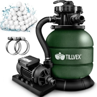 Foto van Tillvex Zandfiltersysteem 7.900L/h + 400g Filterkogels | Zwembadfilter met drukweergave