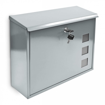 Foto van Relaxdays wandbrievenbus met venster, 2 sleutels, 33 x 34,5 x 10,5 cm, zilver metaal