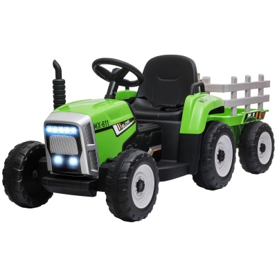 Foto van HOMCOM Elektrische Tractor met Aanhanger, Kinder Opzittractor met Afstandsbediening, Groen