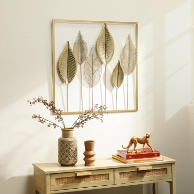 Foto van HOMCOM Luxe Wanddecoratie Metalen Muursculptuur met Uniek Bladdesign voor Woonkamer en Slaapkamer