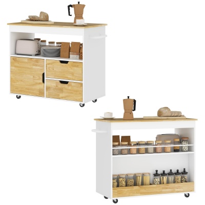 Foto van HOMCOM Keukentrolley met werkblad, laden, soft-close deur en handgreep, 107x50x85cm, eiken