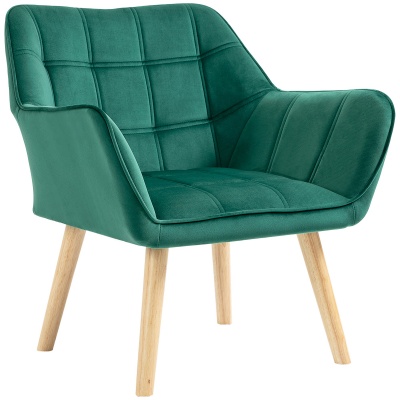 Foto van HOMCOM enkele vleugelfauteuil met fluwelen poten - Scandinavisch groen 68,5 x 61 x 72,5 cm