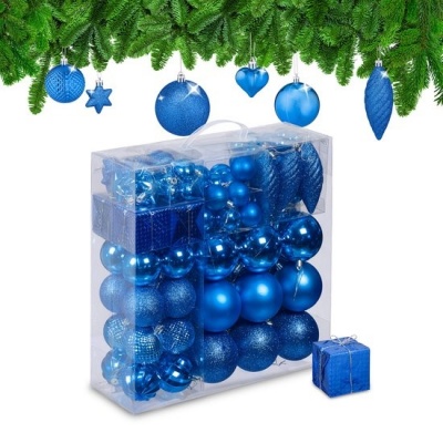 Foto van Kerstballen set van 110 met slinger - onbreekbaar plastic - blauw