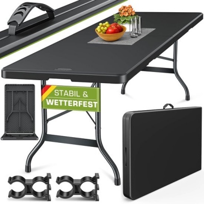 Foto van Tillvex Buffettafel - Zwart Inklapbare Tuintafel - Kunststof - 180x75 cm