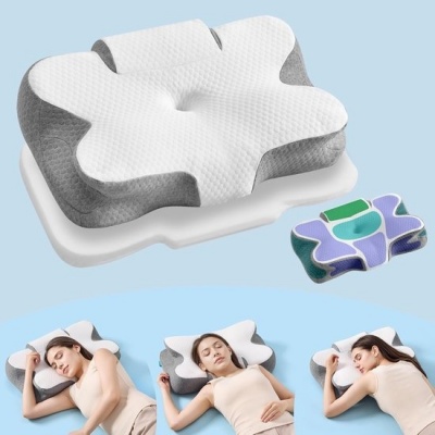Foto van SONGMICS Ergonomisch verstelbaar nekkussen van traagschuim voor alle slaaphoudingen, wolkenwit/duifg