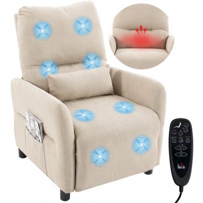Foto van Beige fluwelen relaxfauteuil met armleuning voor één persoon