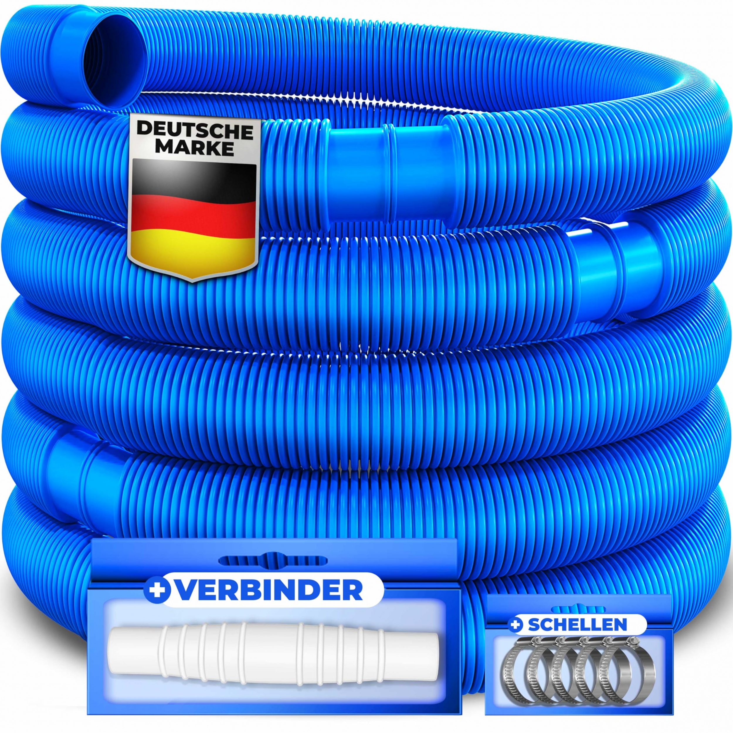 AquaOne Zwembadslang, 38 mm, blauw, 9 meter, 1 1/2 inch, hoogwaardige zwembadslang voor tuin en zwembad, zonneslang, zuigslang, pompslang, flexibele waterslang