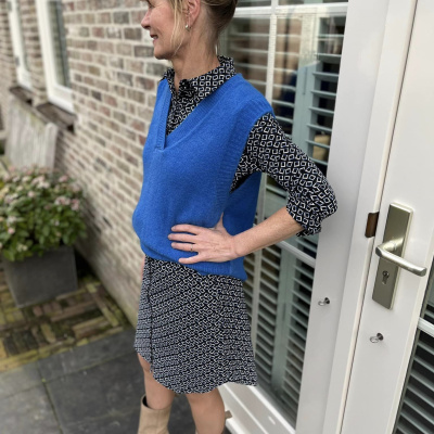 Foto van Mi Piace travel jurk gaia print light jeans donkerblauw