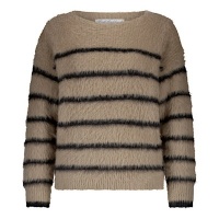 Red Button sweater SRB4616 - Fuzzy stripe - Latte/Black
