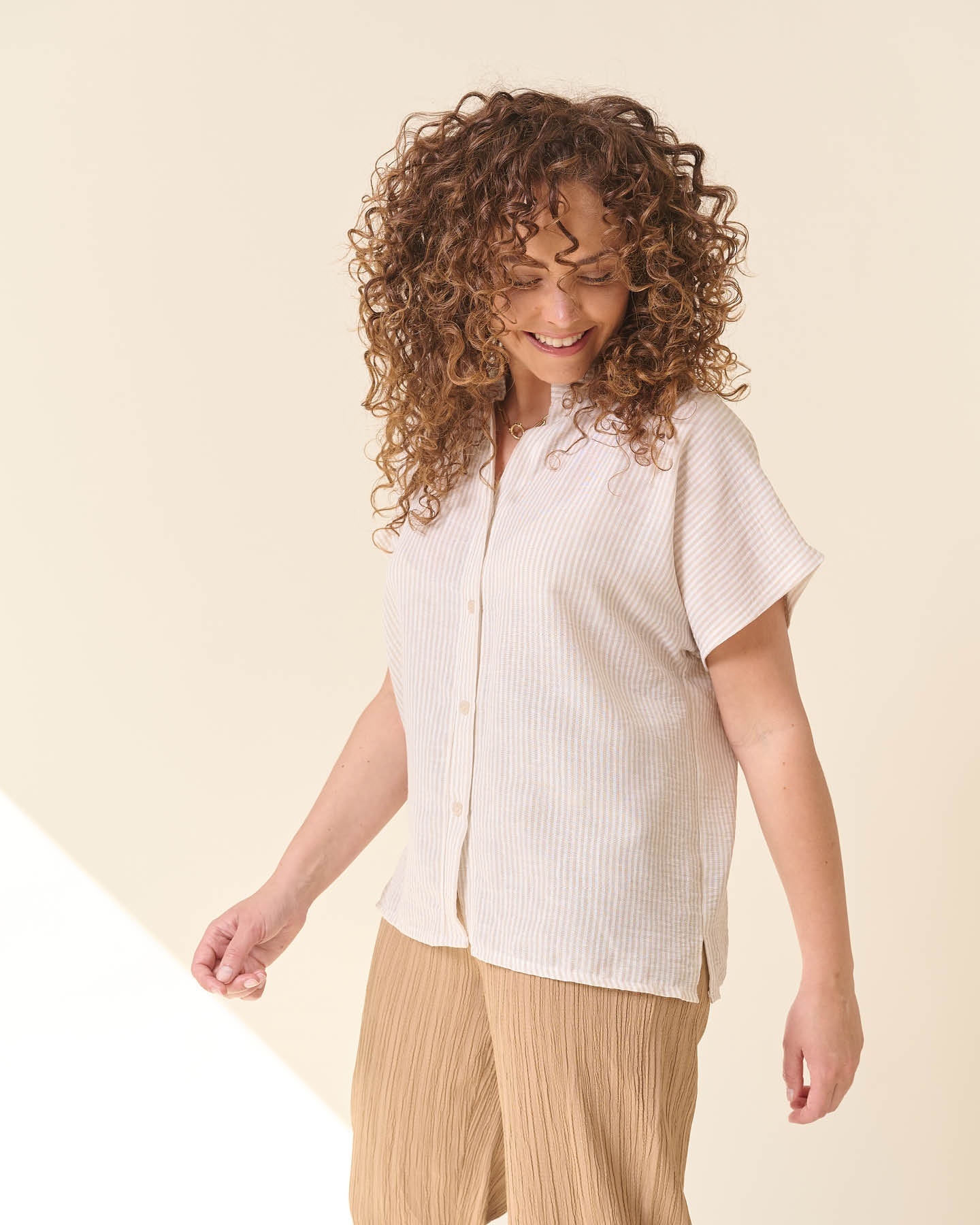 Fos top Katie classic streep - Beige Fos top Katie classic streep - Beige