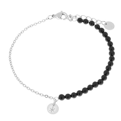 Foto van Label Kiki armband Half half black - Silver