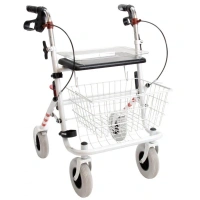 Provo Rollator | Metallic Wit met rode biezen | Mand | Dienblad | Stokhouder