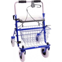 Provo Rollator met duwbeugel en eenzijdige rem links | Blauw | Mand | Dienblad | Stokhouder