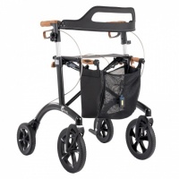 Saljol | Rollator Allround | Zwart | inclusief rugsteun, stokhouder, net-tas, bel en LED-lampje