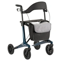 MultiMotion Carbon Rollator met softwielen | Opvouwbaar | Blauw | incl. rugsteun en tas