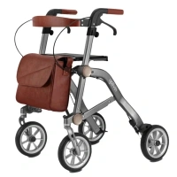Trive | Compacte dubbel plooibare Rollator | Grijs | inclusief rugsteun en tas en stokhouder