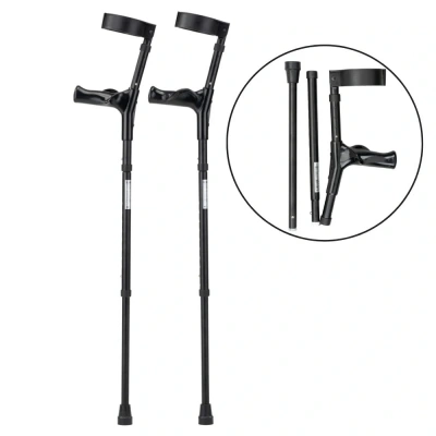 Foto van Opvouwbare Elleboogkrukken | Zwart | Anatomisch gevormde handvatten | met opbergtas