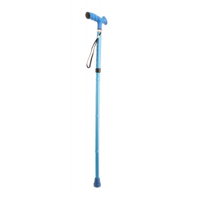 Foto van Wandelstok | Opvouwbaar | Aluminium | Gezandstraald mat blauw | TPR handvat | 70 - 80 cm