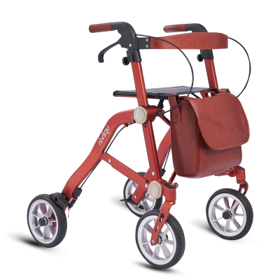 Trive | Compacte dubbel plooibare Rollator | Terracotta | inclusief rugsteun en tas en stokhouder