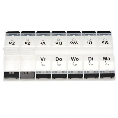 Foto van Pillendoos | 7-daags | 2 vakjes per dag | transparant / zwart | MultiMotion