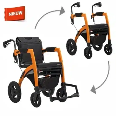Foto van Rollz Motion Performance | 2-in-1 | Rollator en rolstoel met luchtbanden | Dutch Orange