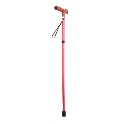 Foto van Wandelstok | Opvouwbaar | Aluminium | Gezandstraald mat rood | TPR handvat | 70 - 80 cm