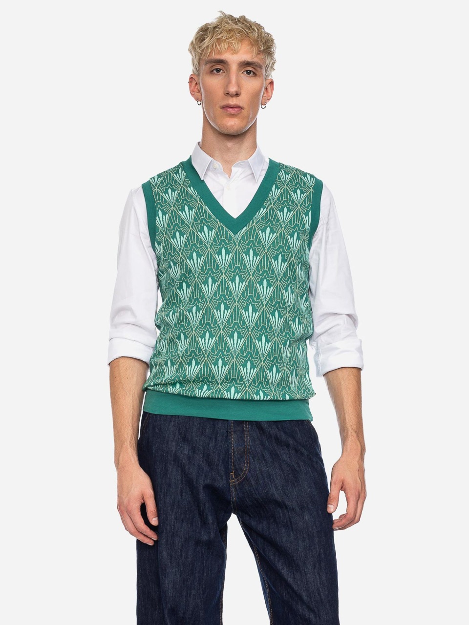 ATO Berlin | biokatoen spencer Falk, lichtgroen retro jacquard print