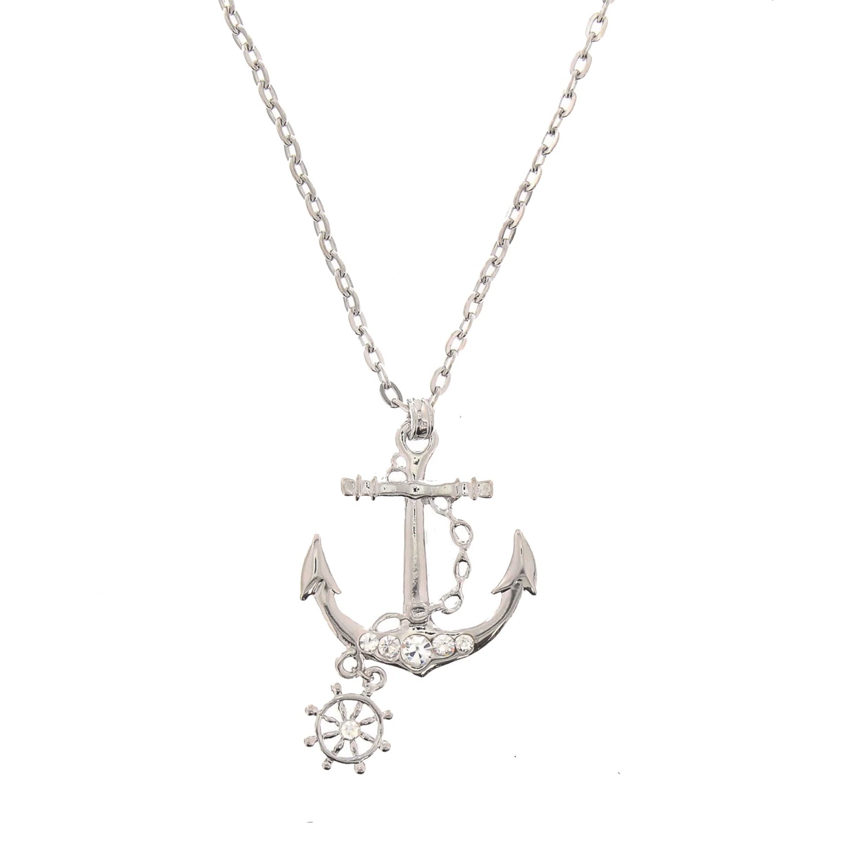 Zacharia | Halsketting met zilverkleurig anker met diamant en stuurwiel, sailorstijl Zacharia | Halsketting met zilverkleurig anker met diamant en stuurwiel, sailorstijl