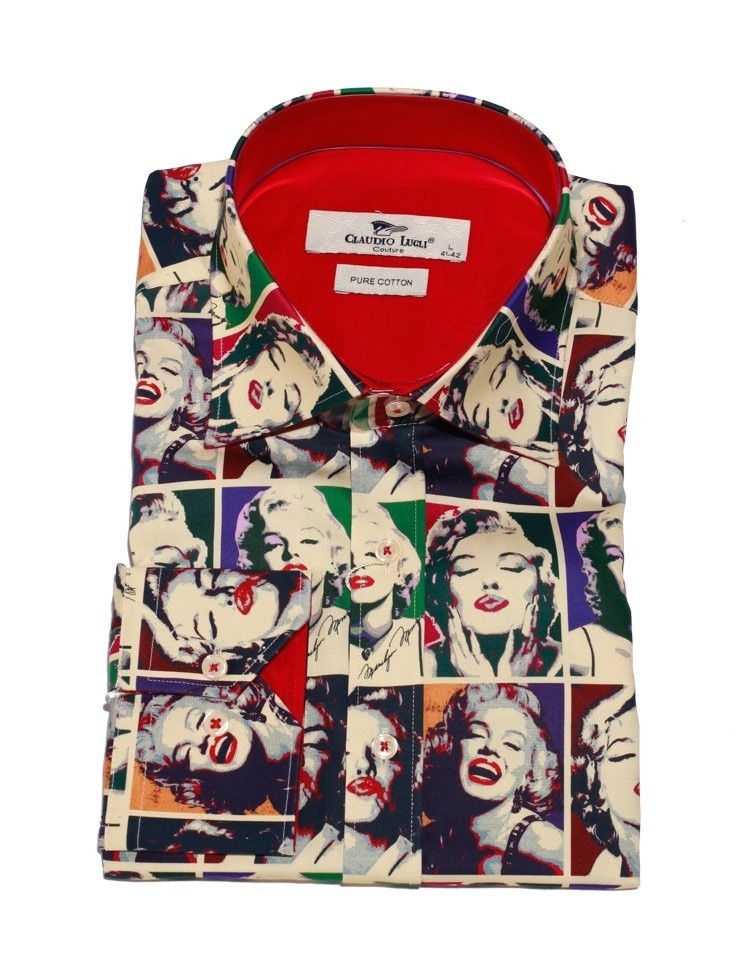 Overhemd Marilyn Monroe print, geel Overhemd Marilyn Monroe print, geel