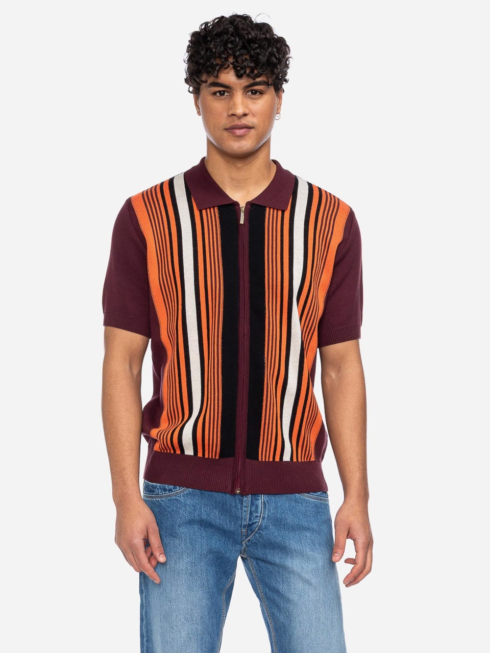 ATO Berlin | Polo Kishar, bio katoen, aubergine-multikleurig rockabilly patroon 