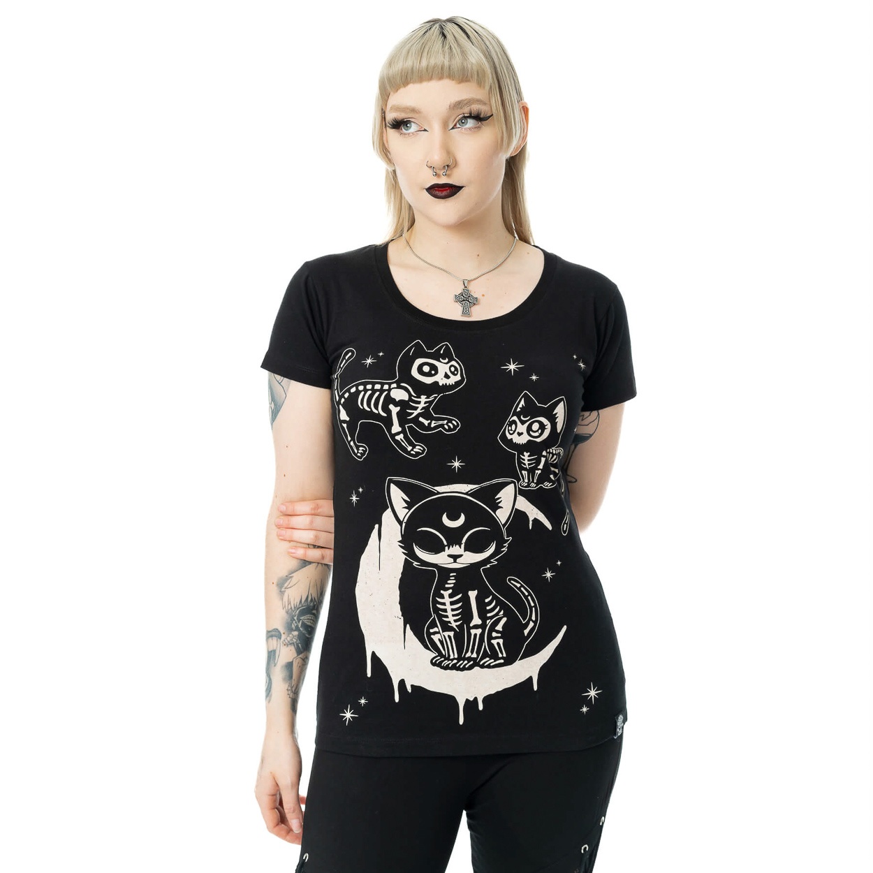 Cupcake Cult | T-shirt Moonlight met skelet katjes