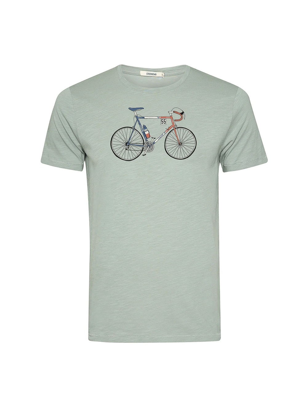 Green Bomb | T-shirt Bike Jacques, soft sage groen bio katoen