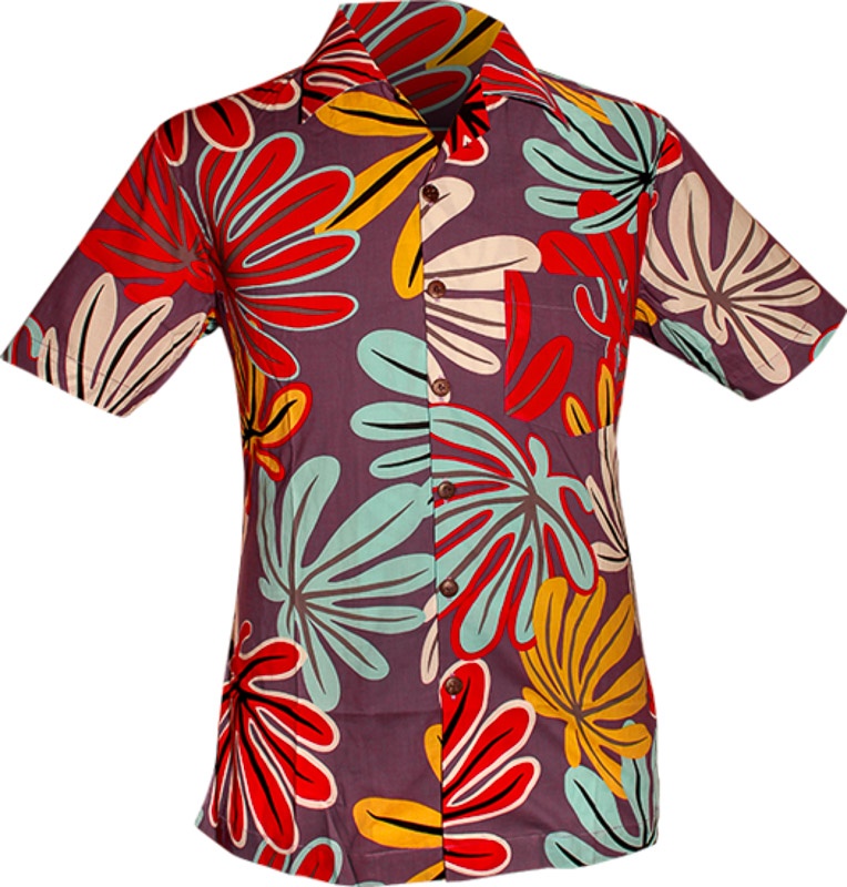 Chenaski | Overhemd korte mouw, colourful palms lila