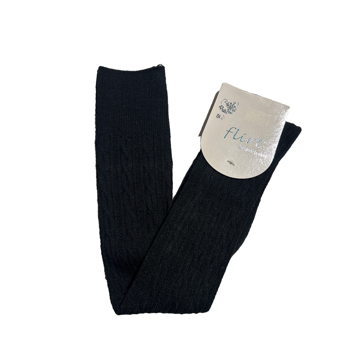 Flirt | Overknee sokken effen zwart met fijn kabelpatroon, wol