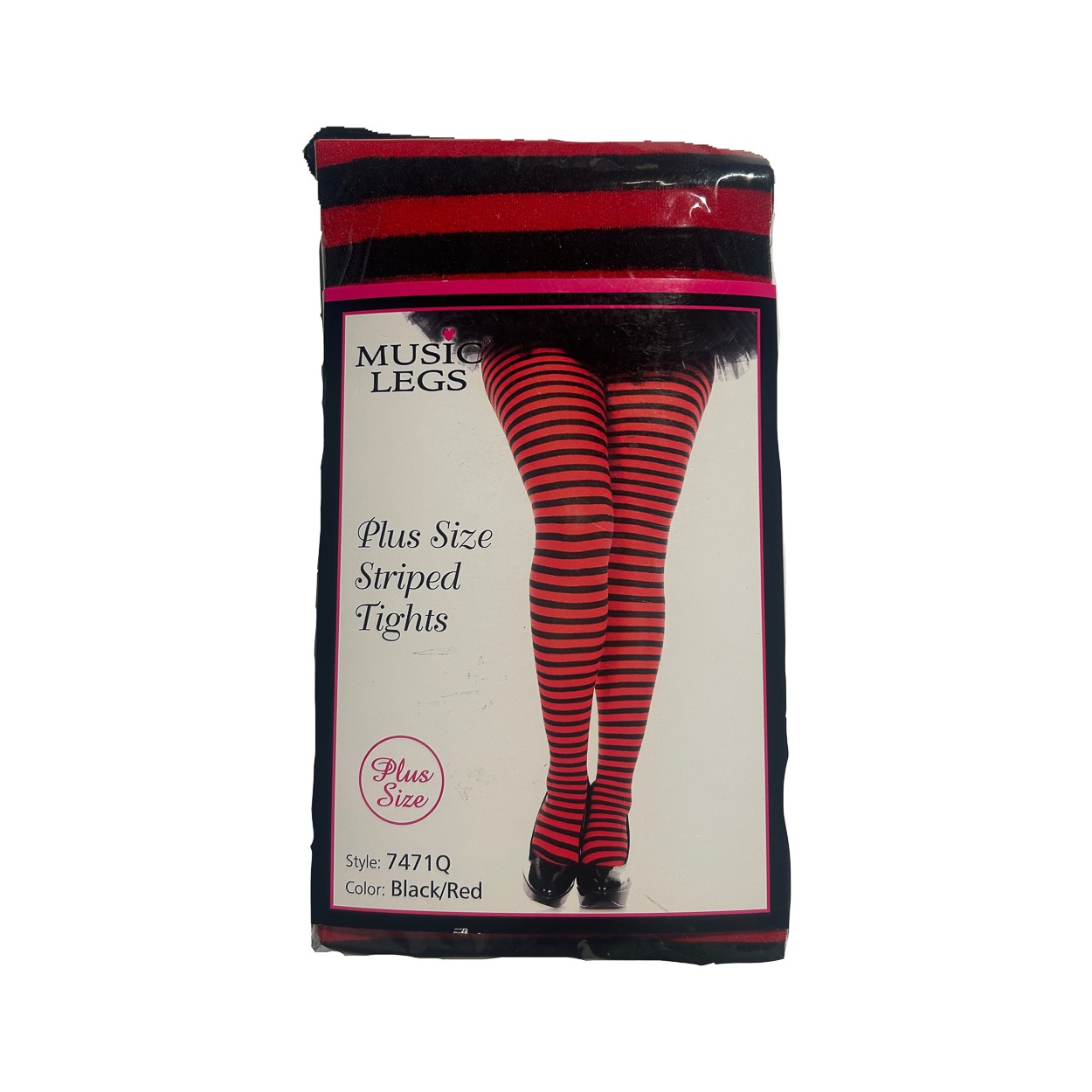 Music Legs | Zwarte rood gestreepte panty, smalle strepen -Queensize-