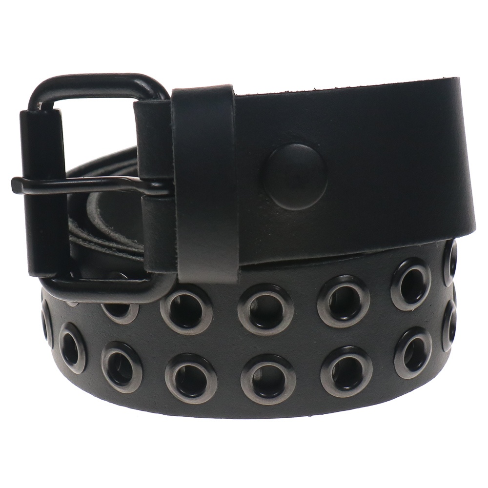 Bullet69 | Zwarte leren riem 38mm met 2 rijen zwarte oogjes
