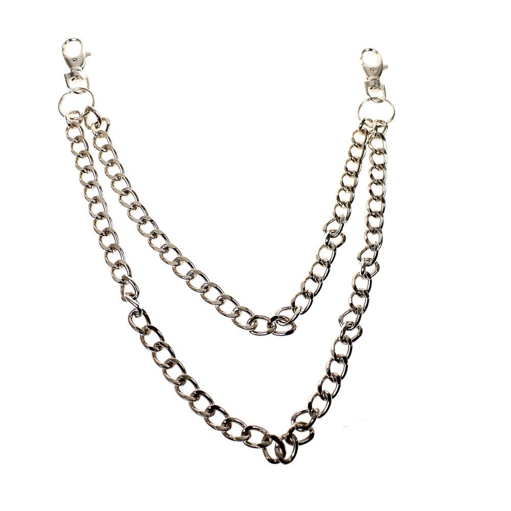 Sleutelhanger met dubbele ketting, zilverkleurige grove ketting Sleutelhanger met dubbele ketting, zilverkleurige grove ketting