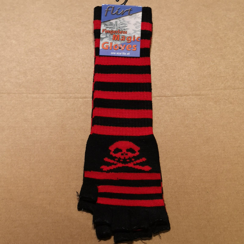 Flirt | Lange vingerloze handschoen zwart rood met skull Flirt | Lange vingerloze handschoen zwart rood met skull