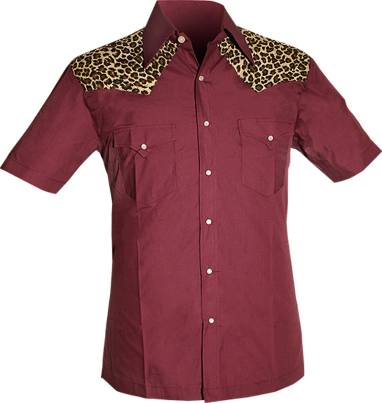 Chenaski | Overhemd korte mouw, Cowboy leopard aubergine