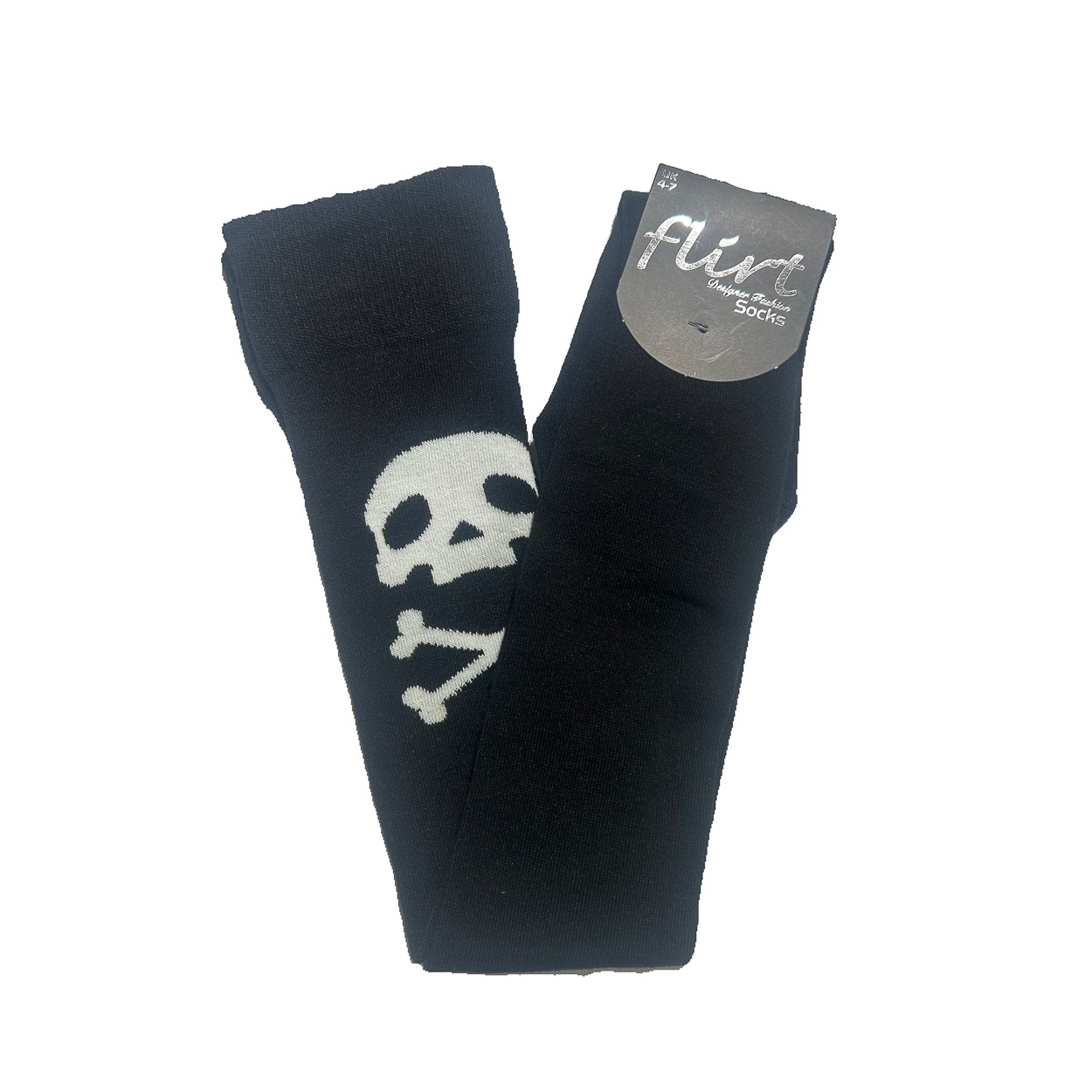 Flirt | Overknee sokken zwart met Pirate-skull en crossbone
