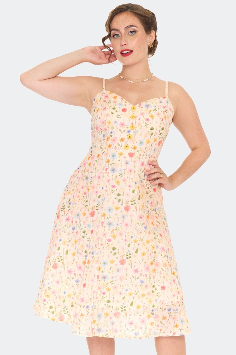 Voodoo Vixen | Vintage stijl jurk, met geborduurde zomer bloemen