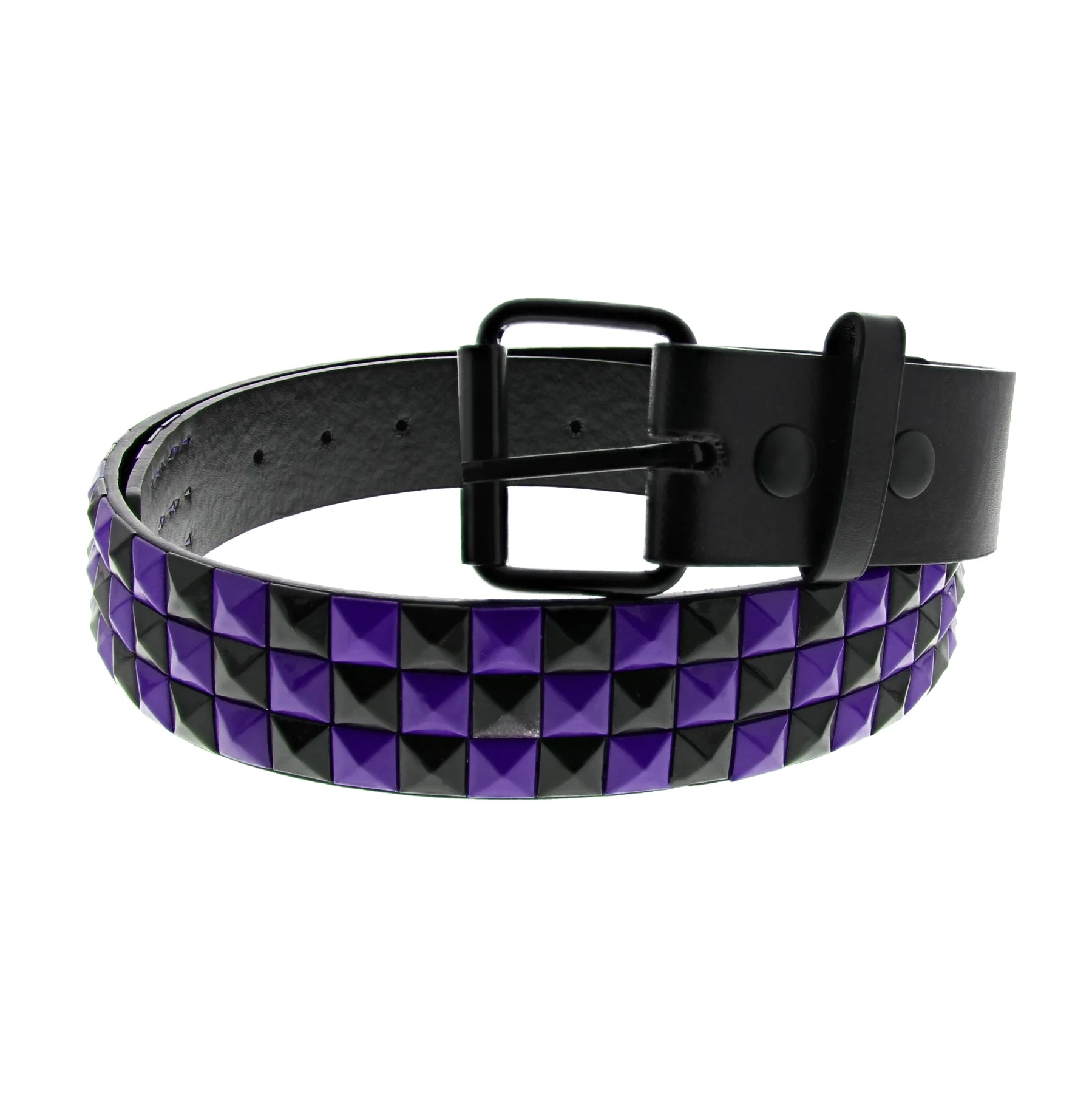 Zacharia | Riem van PU met 3 rijen zwart paarse piramides studs Zacharia | Riem van PU met 3 rijen zwart paarse piramides studs