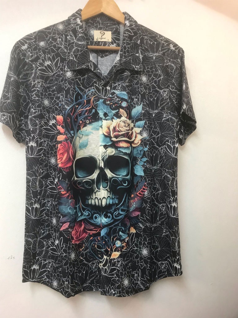 S-Ponder | Heren stretch-overhemd met korte mouw, Art Skull S-Ponder | Heren stretch-overhemd met korte mouw, Art Skull