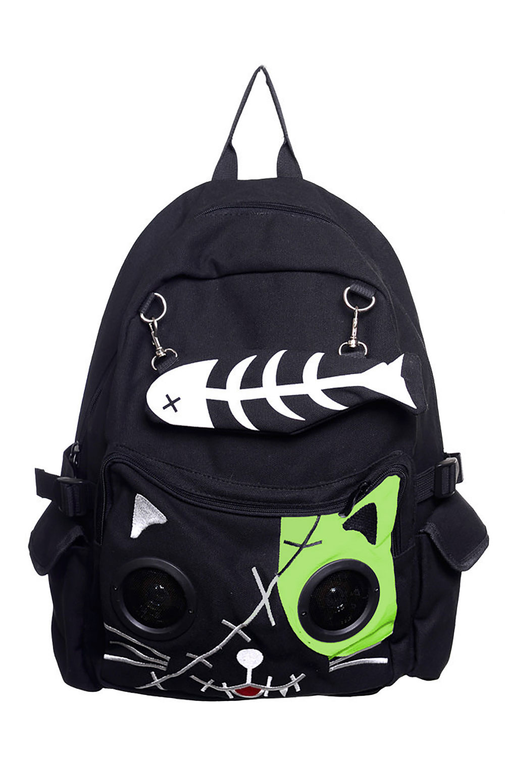 Banned | Rugtas Kitty met speakers in de ogen van de katten snoet met groen