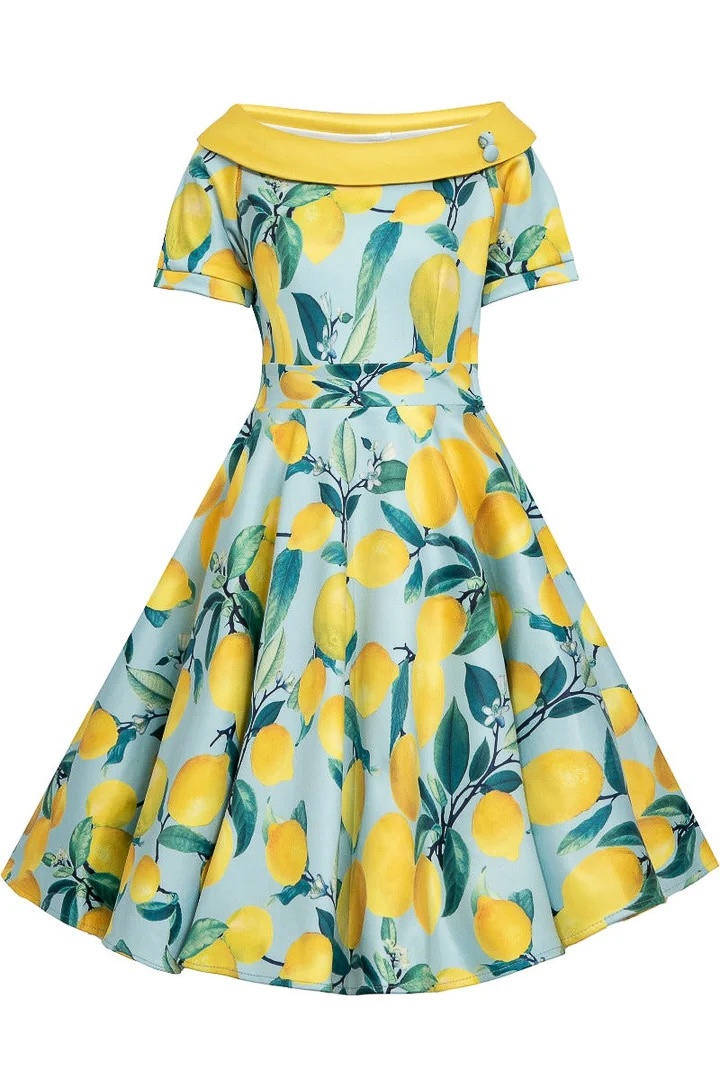 Dolly and Dotty | Kinderjurk Darlene Blue Lemon met grote citroenen print