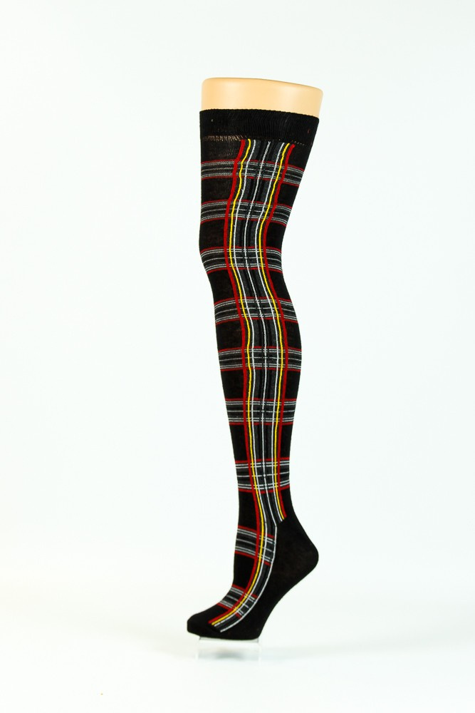 Flirt | Zwarte overknee sokken met tartan print Flirt | Zwarte overknee sokken met tartan print