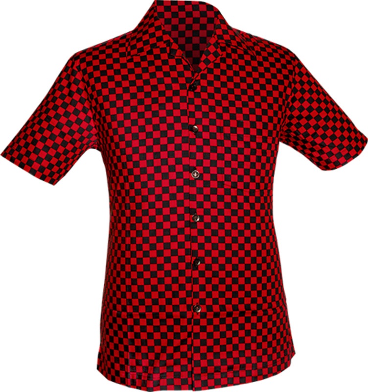 Chenaski | Overhemd korte mouw, two tone Blocks, rood zwart