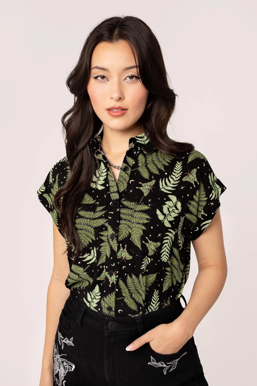 Hell Bunny | Blouse Gaia met kraagje en aangeknipte korte mouwtjes